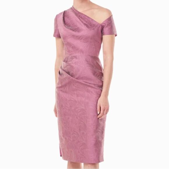 NWTs Kay Unger Caitlyn Jacquard Cut-Out Assymetric Midi Dress Size 2 - Picture 1 of 3
